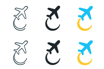 Fototapeta premium Airplane Trail Icons. Airplane Cloud Trail, clean modern icon showing flow and balance between craft and open atmosphere, first in