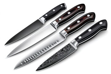 Kitchen knives set featuring different blade styles and handles