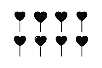 candy heart lollipop silhouette vector set