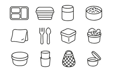 Travel compact silicone icons tin portion vector cube lunchbox mini icon food