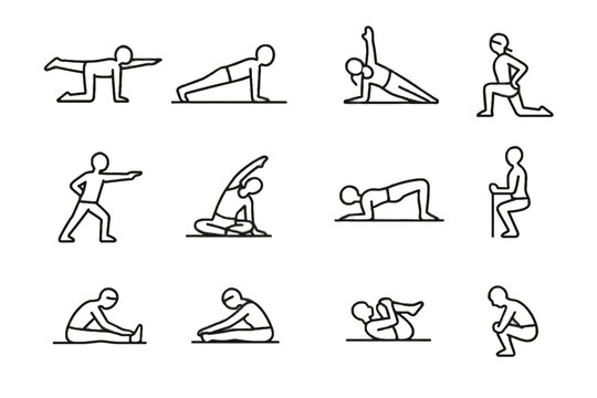 Icon spinal lift side gentle stretch exercise form vector bridge hold icons