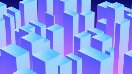 Abstract 3d cubes rectangles blue gradient in the form of a big city with skyscrapers abstract background