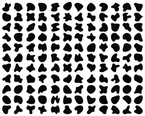 Random irregular shapes of organic black blobs on a white background