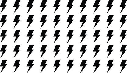 Seamless Black Lightning Bolt Vector Pattern: Electric Power and Energy Symbol Background for Minimalist Design, Rock Music Posters, and Clothing Prints.