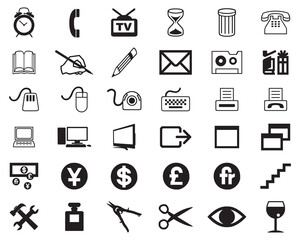 Set of black universal web icons on white background