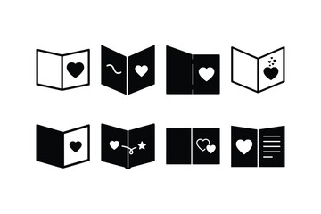open greeting card icon silhouette vector set