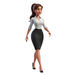 Dynamic 3D illustration of a confident professional woman with a warm smile, exuding ambition and readiness for success in her career journey