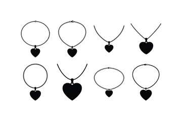 heart pendant necklace silhouette vector set