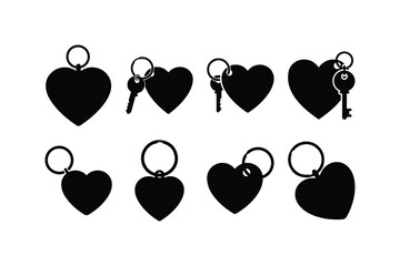 heart shaped key ring silhouette vector set