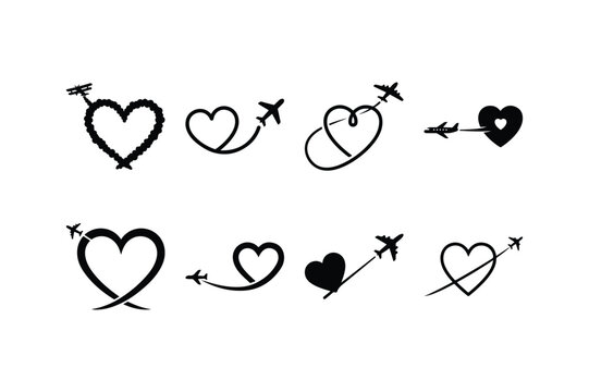love airplane trail silhouette vector set