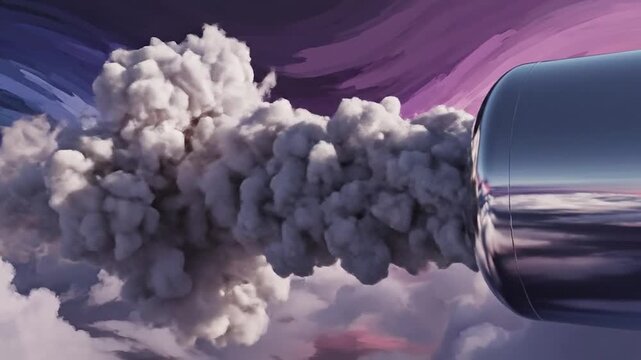 Silver capsule floating among purple clouds