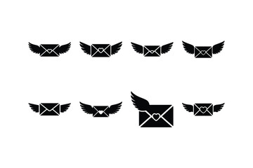 love envelope wing silhouette vector set