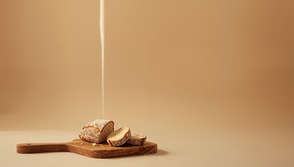 Rustic Bread and Butter with Copy Space on Wooden Cutting Board