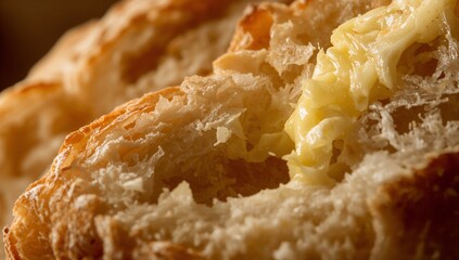Close-Up of Rustic Bread and Butter with Crumb Texture in Warm Light