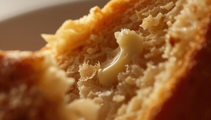 Close-Up of Rustic Bread and Butter with Crumb Texture in Warm Light