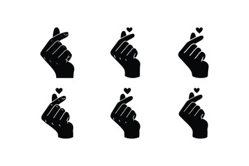love hand sign finger heart silhouette set