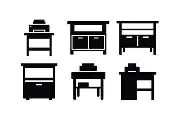 printer table silhouette vector set
