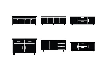 sideboard silhouette vector set