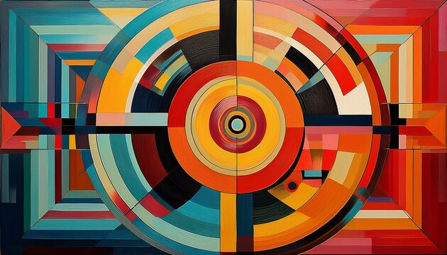 modern abstract art vibrant geometric painting with concentric circles and squares - Powered by Adobe