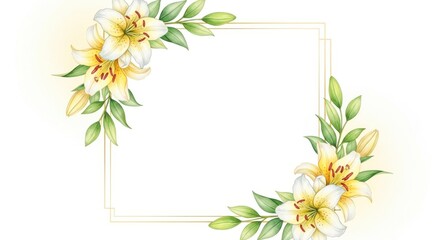 Obraz premium Beautiful floral frame with white and yellow lily
