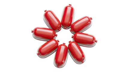 Sausages Arranged in a Circle on White Background