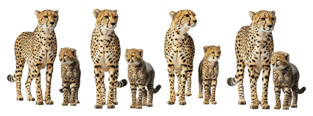 Set Of Cheetah with Cub isolated on transparent background, (Acinonyx jubatus) PNG ,   © Char