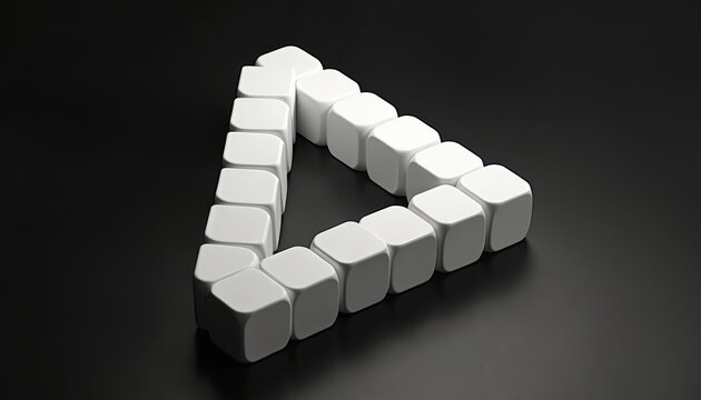 White cubes form an impossible triangle shape. This optical illusion creates a paradox. The geometric design offers a sense of infinity or a puzzling brain teaser.