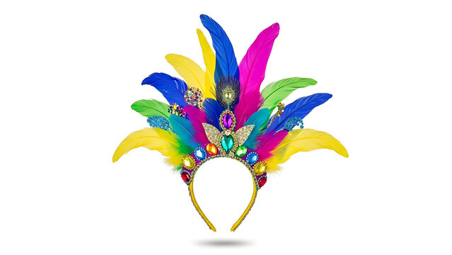 Vibrant Mardi Gras Feathered Headpiece with Colorful Feathers and Jewels