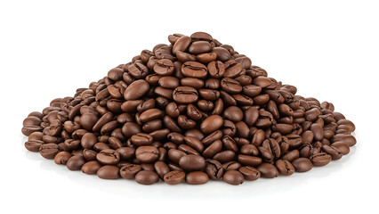 Obraz premium Aromatic roasted brown coffee beans pile on white background