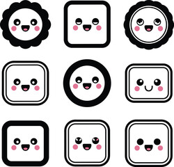 A collection of cute cartoon sushi roll icons with various happy faces