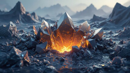 Volcanic Eruption in Mountain Landscape