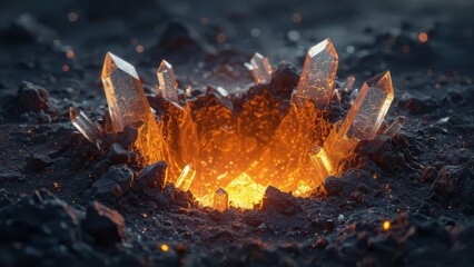 Mystical Crystal Formation in Fiery Landscape