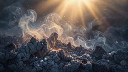 Mystical Smoke Over Textured Landscape