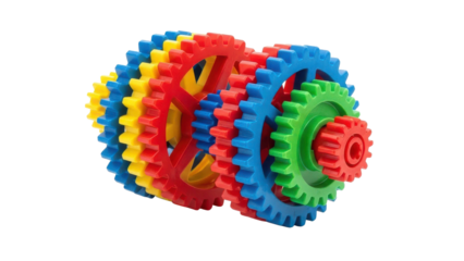 Colorful Gears Interlocking On Black
