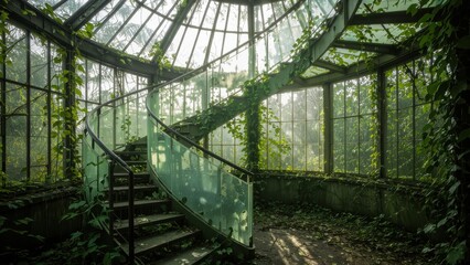 Abandoned Greenhouse with Spiral Staircase