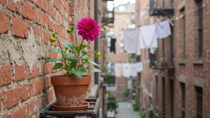 Urban Alleyway with Potted Flower