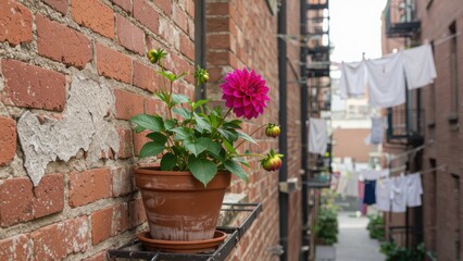 Urban Alleyway with Potted Dahlia