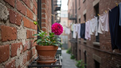 Urban Alleyway with Potted Dahlia