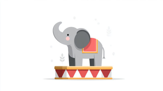 Cute circus elephant balancing on a decorative platform