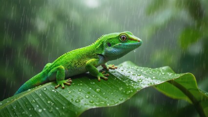 Rainy Day Gecko in Tropical Rainforest