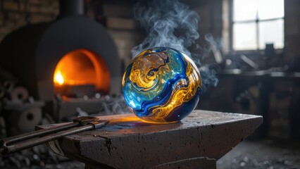 Glass Sphere in Forge with Flames and Smoke