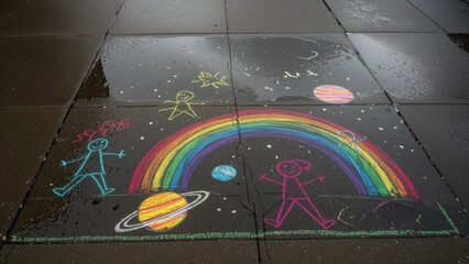 Children's Chalk Art Rainbow Space
