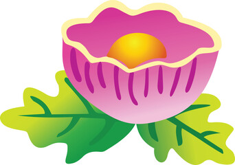Pink Flower Vector Illustration – Floral Bloom with Green Leaves