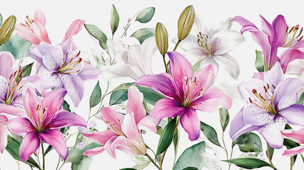 Obraz premium watercolor painting of Elegant wedding invitation card background vector. Minimal hand painted watercolor botanical Lilly flowers texture template background. Design for wedding, cover, poster, rsvp