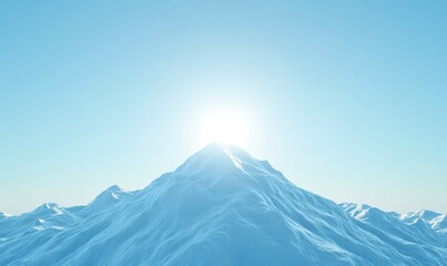 Snowy mountain peak with sunlight, clear sky, serene atmosphere.