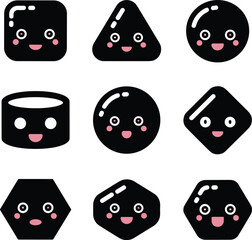 Kawaii collection of simple geometric shapes featuring smiling cartoon faces © Mofajjol