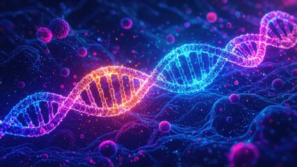 Neon DNA Strands in a Bioluminescent Environment