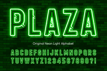 Retro bright light alphabet design, cabaret, neon Broadway lamps letters and numbers.