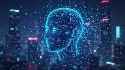 Digital Head Futuristic Cityscape