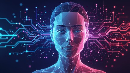 Digital AI Portrait with Circuit Board Background